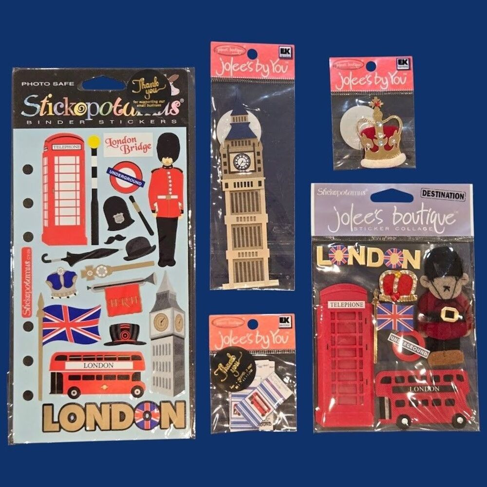 Vintage Stickopotamus Jolee's Sticker Lot: London Coronation Crown Maps Big Ben